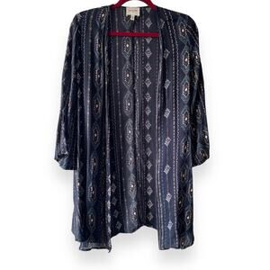 Haute Hippie Tribe Blair Navy Boho Printed Oversized Fit Open Front Kimono XXS